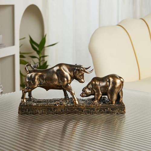 Cutfouwe Wall Street Bull & Bear Statue aus Harz - Finanz Deko für Büro & Wohnzimmer - Abstrakte Bullen Bär Figur als Geschenk für Finanzmakler,Braun