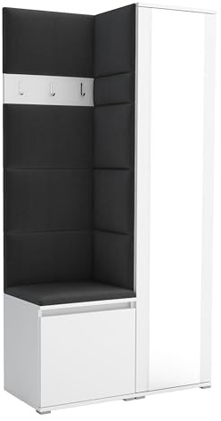 Brent - Garderobenschrank Flur Weiß mit sitzbank 95 cm Breit Luton 6 - Multifunktionale Flurgarderobe Set mit Stauraum und Wandpaneel, Garderobe mit Sitzfläche und Kleiderhaken