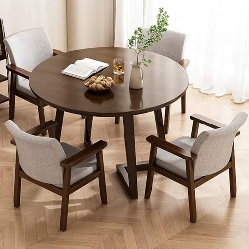 Modernes Konferenztisch- und Stuhl-Set aus Holz für Büro, Empfang, Club, ideal für kleine Meetings und Bibliotheken, 4 braune Sitzplätze, 100 cm