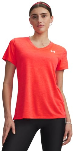 Under Armour Damen Tech Twist Short Sleeve V Neck T-Shirt, Venom Red/White, L EU