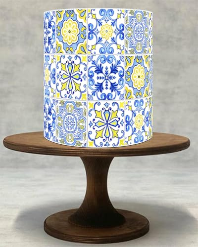 Edible Marble Blue and White Italian Positano Tiles,Lemon Mediterranean Greek Tile Cake Wrap Photo Edible Cake Border ICING/WAFER !!!028 (Wafer Paper)