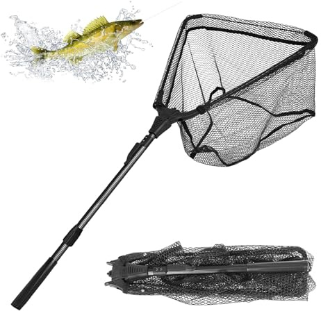 Dulynva Retino da Pesca con Manico Telescopico de 90cm Guadino Carpfishing Nylon Pieghevole Triangolare per kayak, Salmon, Catfish, Basso, Facile da Catturare e Liberare