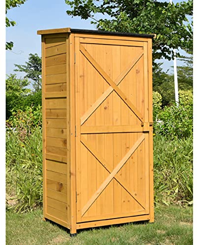 Potting Bench, Garden Storage Shed, Outdoor Garden Tools Cabinet, Wooden Storage Cabinet with Waterproof Sheet Roof,Wooden Single Door Vertical Storage Shed with Sma