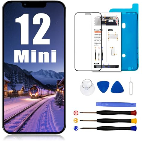 Dinow Écran pour iPhone 12 Mini, 5.4 LCD Display pour iPhone 12 Mini, Ecran pour 12-Mini LCD Replacement avec Kit de Reparation, Compatible avec modèle A2399/ A2176/A2398/A2400