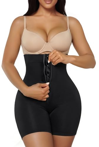 SHAPERX High-Waisted Tummy Control Shapewear for Women Seamless Zip-Up Easy-On Body Shaper Shorts Slimming Fit Underwear,SZ5820-Black-S/M