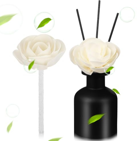 FRCOLOR Diffuseur de Parfum Floral 2 Pièces Bâtonnets Fleurs Artificielles Camélia 7 CM avec Mèche Coton Couleur Beige Recharges pour Diffuseur d'Huiles Essentielles Décoration