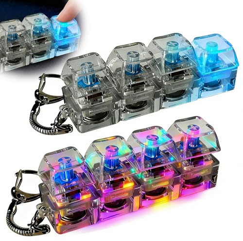 2Pcs Keyboard Fidget Toy, 4 Button Keyboard Fidget Keychain with Lights, Mechanical Keyboards Clicker Toy, Portable Light Up Keyboards Fidget Toy for Travel, Offices