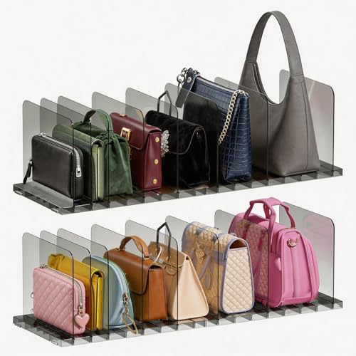 PAVSTINE Organizador Bolsos Apilable, 2 Piezas 16 Compartimentos Divisor Para Armarios Desmontable, Caja Para Guardar Bolsos de Mujer Multiusos,Organizador Para Bolso Apto Para Dormitorios, Negro
