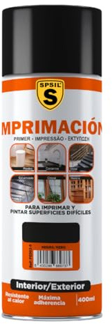 SPSIL Imprimación Universal Spray Negro 400ml,Imprimante Multisuperficie para Plástico,Cerámica,Metal,Vidrio y Madera,Fijación Intensa,Preparación Profesional para Pintado