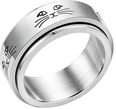 Nudorpn Snurrringar för Dam, Söt Kattmönster Snurrande Ring, Spin Rings, för Tjejer, Killar, Tonåringar, Vuxna, Dotter – Lindring, Lugn, Balans