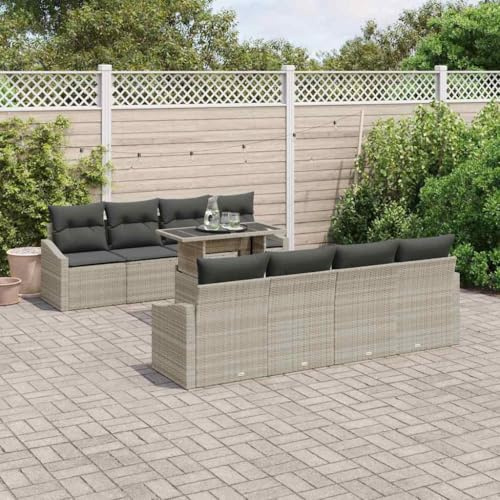 NIVVHOH 7 pcs Modern Garten-Sofa-Set & Gartenmöbel-Set Hellgrau Poly-Rattan Sessel mit Kissen Sofa für Terrasse, Garten, Balkon (100 x 55 x 73 cm)