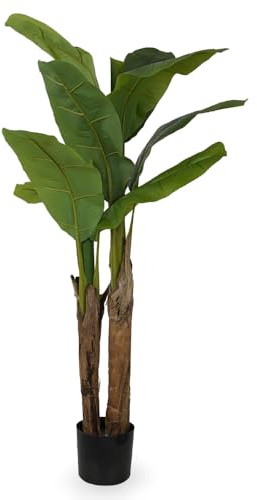 Albero pianta di Banano Artificiale premium con tronco tropicale realistico con vaso h 140 cm