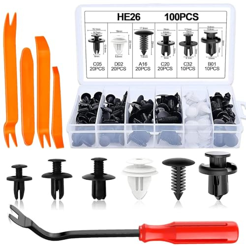 QIZUN 100Pcs Clips Coche para VW Tiguan (5N) 1.Gen 2009-2016, Remaches Plástico Grapas Coche Puerta Panel Parachoques Clips con Herramientas Desmontaje