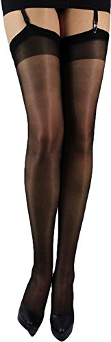 2 Paar klassische Strapsstrümpfe mit Lycra leicht glänzend Farben zum Anstrapsen Strapse Strümpfe 18-20 den (schwarz)