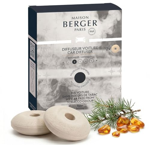MAISON BERGER Auto Nachfüllung Mein Auto ohne Tabakgerüche, 2er-Set | Keramik-Nachfüllung Mein Auto ohne Tabakgerüche für Auto-Duftdiffusor, passive Diffusion ca. 4 bis 6 Wochen