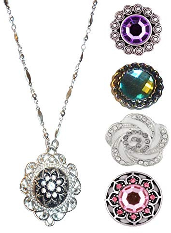 Hidden Hollow Beads Snap Interchangeable Women's Fashion Jewelry Necklace, 18 or 24 long, Fancy STRONG Stainless Steel Chain. Comes in a gift box. (18 Inch Chain, Round)