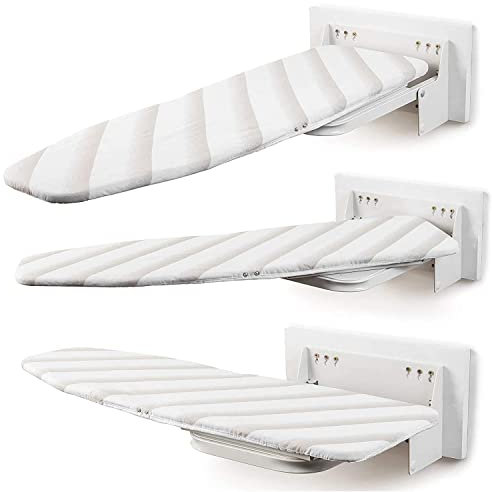 uyoyous Wandmontage Bügelbrett mit hitzebeständiger Baumwollbezug, 95x 30 cm Klappbar Wandbügelbrett, Platzsparende Bügelbretter 180° Drehbar Bügeltisch für Dampfbügeleisen, Dampfbügeltisch, Weiß