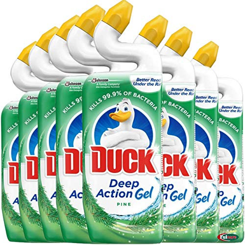 Toilet Duck 5 in 1 Pine Liquid Toilet Cleaner, Kills Bacteria & Removes Limescale, Disinfectant Bulk Buy of 8
