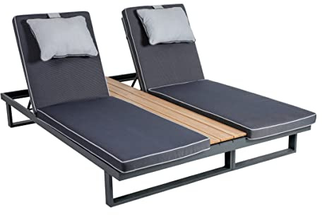 greemotion Doppelliege Bora mit Ablage aus FSC zertifiziertem Teakholz, ca. 195 x 90 x 27,5 cm