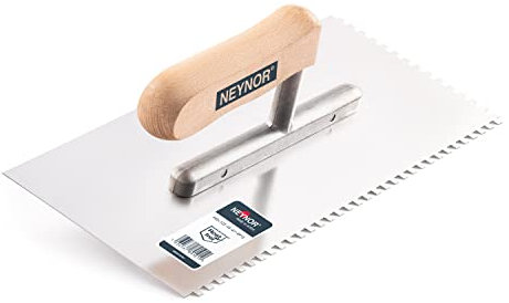 NEYNOR Zahnkelle 4 mm - Profi Edelstahl Glättekelle - Zahnspachtel zum Verlegen von Fliesen - Ergonomisch Griff - Made in EU - 270 x 130 mm