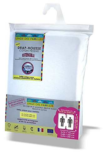 Linge des Familles - Drap Housse Lit Electrique pour Matelas 2x70x190-2x80x200-2x90x200 - Blanc - 100% Coton Jersey Extensible - Label Oeko-TEX® Standard 100 - Made in Europe