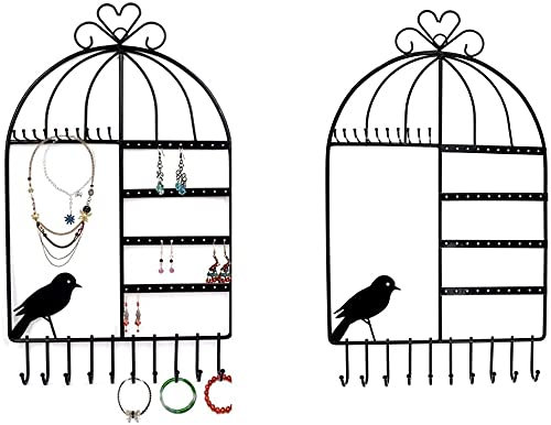 Itian Support mural en forme de cage à oiseaux pour boucles d'oreilles, colliers, bijoux Noir