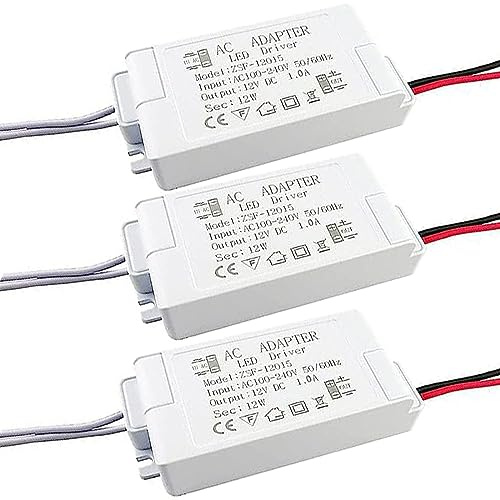 Lot de 3 transformateurs LED 12 V, bloc d'alimentation 1,25 A 230 V vers 12 V DC, tension constante pour lampes G4, MR11, MR16, GU5.3 (12 W)