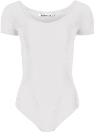 janisramone Flickor gymnastik trikåer kortärmad bodysuit barn stretchig smal vanlig mikrofiber balettdans kläder, Vitt, 9-10 År
