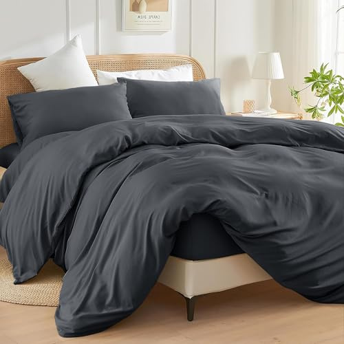 SSW HOMES Set copripiumino king size (antracite) - 3 pezzi, copripiumino in microfibra spazzolata tinta unita - Set biancheria da letto con chiusura a bottoni include 1 copripiumino e 2 federe