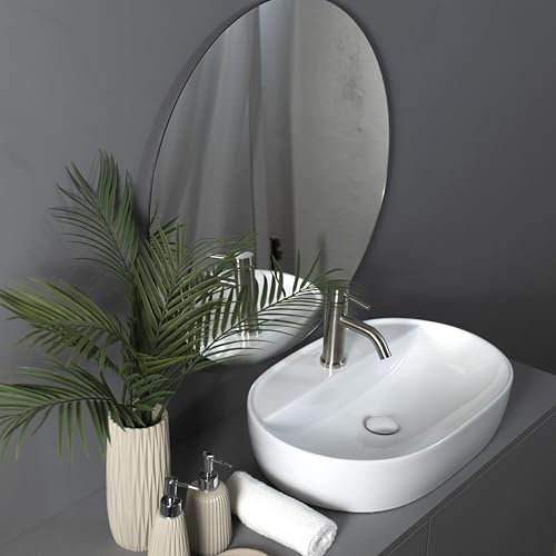 NORBE | Lavabo da appoggio in Ceramica | Lavandino in appoggio | Lavandino Ovale | Finitura Bianco Lucido | (Bianco, 60 cm)