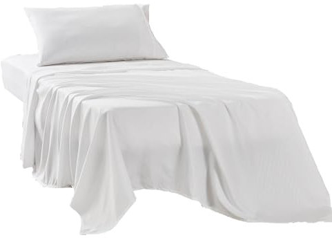 Kingnex Striped 30x75 Cot Size RV Bunk Sheets Set for Narrow Twin Bed Soft Brushed 1800 Microfiber 3 Piece Bedding Set Includes 1 Fitted Sheet 1 Flat Sheet 1 Pillowcase White