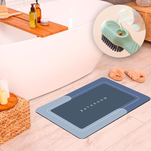 SHONA Alfombrilla baño Antideslizante Absorbente de diatomita 40x60 | Incluye Cepillo de Limpieza con dosificador | Alfombra de baño Secado rápido Lavable, antimoho y antiolores.
