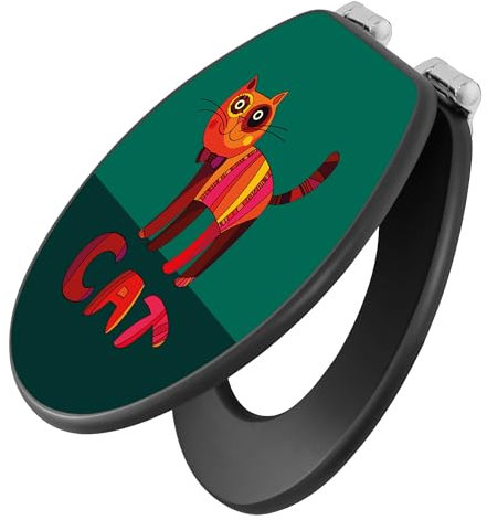 banjado Toilettendeckel anthrazit mit Absenkautomatik/WC Sitz mit Absenkautomatik anthrazit/Klodeckel grau/Toilettensitz dunkel/edle Klobrille - Motiv Orange Katze