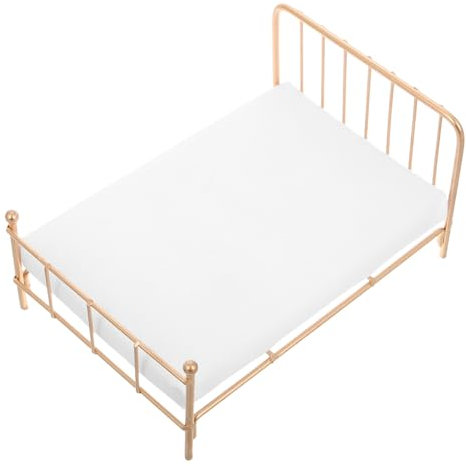 BESPORTBLE Miniatur-Bett Maßstab Metallrahmen Puppenhaus Möbel Zubehör Goldfarben Realistisches Einzelbett Für Kreative Schlafzimmer-szenen Und Rollenspiele