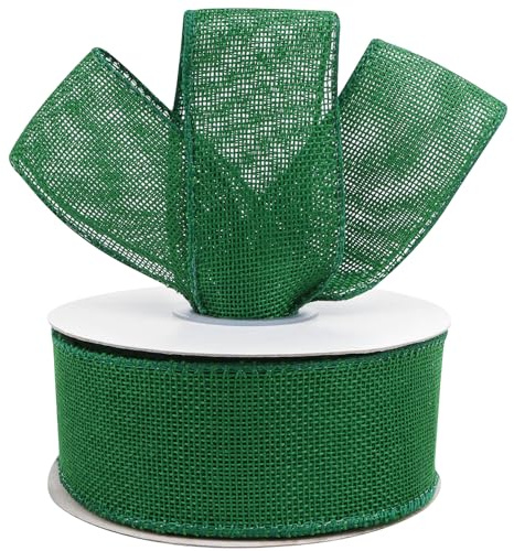 KOVSGQ Geschenkband Juteband mit Draht Jute Band Leinenband Dekoband Sackleinen Band 5 cm x 18.2 m für Diy Handwerk Verpackung Geschenk Hochzeit Weihnachten Esstisch Blumenverzierung (Grün)