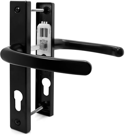 TSS UPVC Door Handle Set, 72mm PZ (Centres), Lever/Lever, Screw to Screw 180mm with Backplate 210mm x 32mm - Replacement PVC Door Handle (Black)