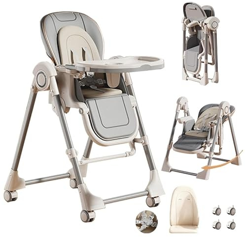 Veitoalioy 2-in-1 Dining Mode and Swing Mode Baby High Chair Toddler Feeding Dining Chair, Convertible with Detachable Double Trays and Wheels, Multifunctional Foldable High Chair (8121 Grey)