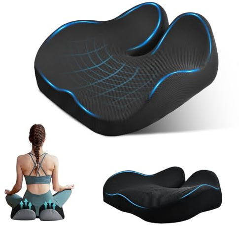 Focenat Cojín Coxis Ortopédico Viscoelástico – Alivio de Dolor en Cadera y Lumbar – Funda Lavable Antideslizante – Cojín Ergonómico de Gran Tamaño para Silla Oficina, Ruedas, Coche y Gaming (Negro)