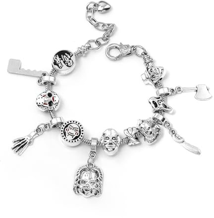 XFSRG Pulsera Halloween Mujer con Charms Calaveras Bisuteria Joyas Plata Personalizadas Brazalete Colgantes Terror Gotico Accesorios