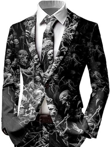 Generisch Halloween Anzug Herren Blutig Bedruckt Outfits Schmale Passform Inklusive Anzugjacke Blazer 3D Pumpkin Druck Set Party Lustige Anzüge für Karneval und Mottopartys Slim Fit Sportsakko