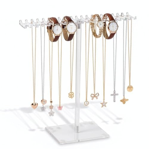 inkihuit Kedjeställ kedjehållare smyckesställ med 42 krokar, akrylhalsbandsorganisatör, transparent kedjehållare smycken, lämplig för örhängen, armband, kedjor och ringar