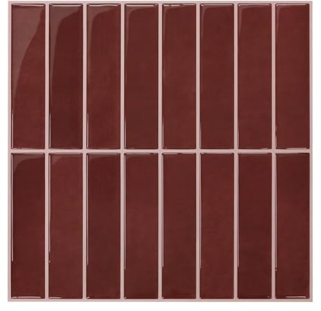 Commomy 3D Fliesenaufkleber Klebefliesen Küche Bad Rot 10 Stück | Vinyl Fliesen Selbstklebend Küchenrückwand Metro Wandfliesen Selbstklebend Fliesenfolie, 30.5 x 30.5 cm