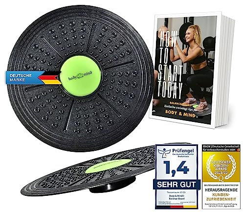 Body & Mind® Balance-Board Deluxe Wackelbrett für Physio-Therapie-Kreisel-Training; Trainiert Gleichgewicht & Koordination mit kostenlosem E-BOOK (Studio Board Deluxe Schwarz)