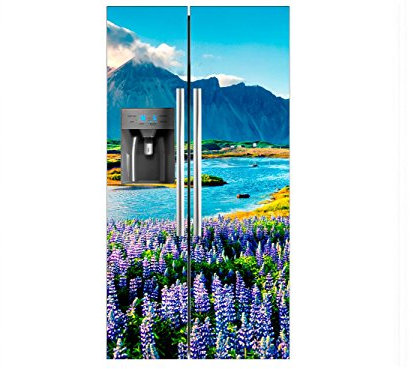 Oedim Vinile per Frigorifero Americano Montagne Lago | Diverse Misure | Adesivi per frigo economici ed Eleganti | Vinile frigo 91x179cm
