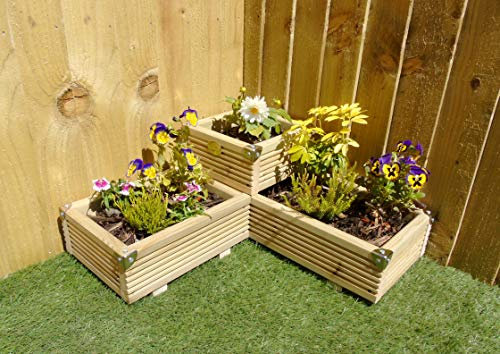 Corner Garden Wooden Decking Planter Plant Pot - Steps Herb Flower Timber Patio (Corner Covers) (Natural)