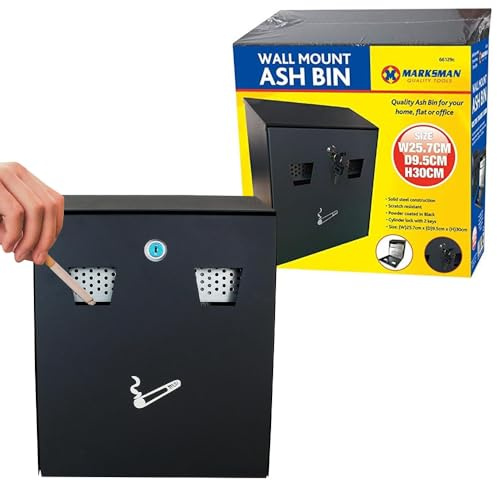 Wall Mounted Ashtray - Outdoor Pub Club Ash Bin Tray Cigarette Metal Lockable 30cm | Heavy Duty Home Pubs Clubs Office Home - Lockable To Prevent Kids 2 Keys