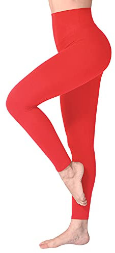 SINOPHANT High Waisted Leggings for Women, Buttery Soft Elastic Opaque Tummy Control Leggings, Plus Size Workout Gym Yoga(Red1,L-XL)
