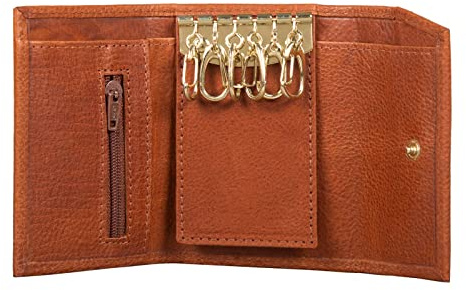 STILORD Hendrix Schlüsselmäppchen mit Geldbörse Leder Schlüsselbörse Vintage Mini Etui Key Organizer Slim Wallet Schlüsseltasche mit Schlüsselanhängern Farbe:Texas - braun