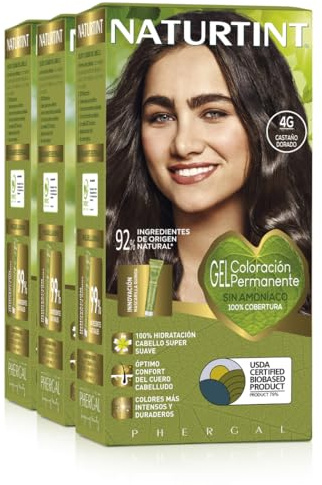 Naturtint | Colorazione Senza Ammoniaca | Copertura dei Capelli Grigi Al 100% | Ingredienti Vegetali | Colore Naturale e di Lunga Durata | 4G Marrone Dorato | Confezione da Tre