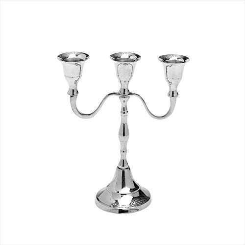 NKlaus Kerzenständer 3-armig für Kerzen, Messing vernickelt, Ø2cm, 1 Stück | Höhe 18cm; Breite 16cm; Standfuß Ø7cm; Gewicht 0,3kg